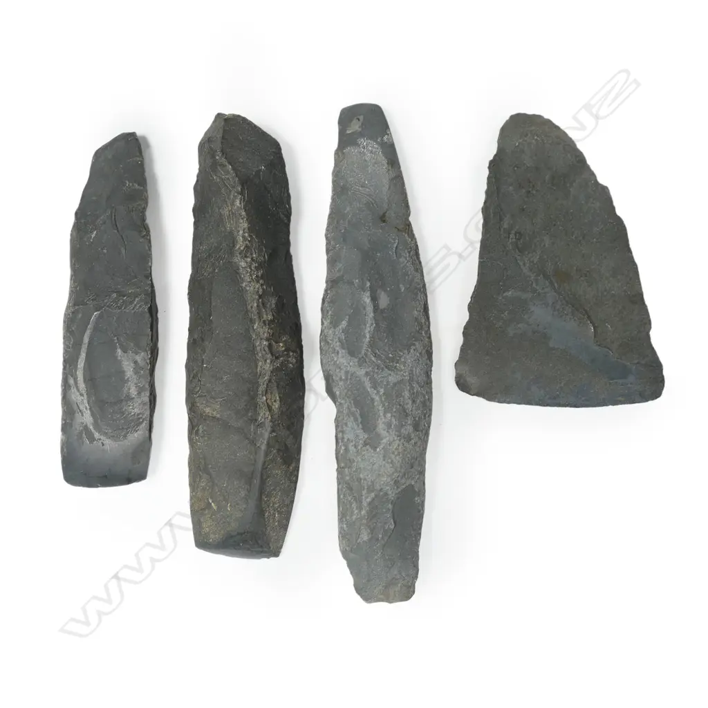 Four part-rubbed granite adzes, Image 1++
