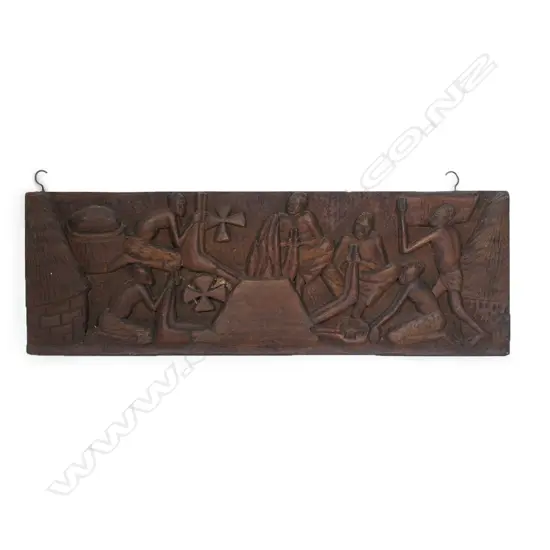 An African carved wooden panel,