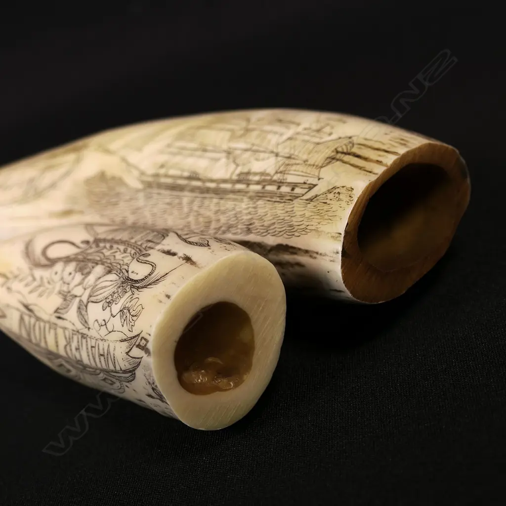 Two scrimshaw replica whales teeth Image 1++