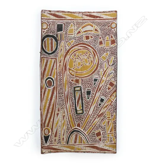 An Aboriginal bark painting by Dawidi (aka Neville Dawidi Birritjama) (1921-1970 Liyagalamirr language male