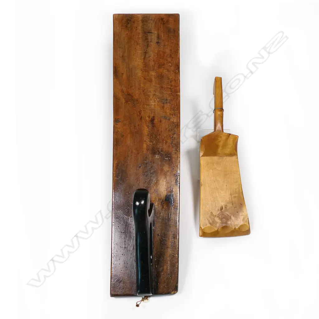 A late 19thC Danish Banketræt (mangle board) and a pine washing paddle Image 1++