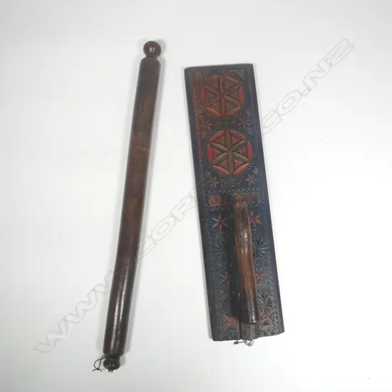 * A mid 18thC Danish Banketræt (mangle board) and associated roller