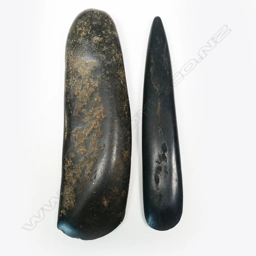 Two pecked and polished black stone bride price celts / wealth objects Image 1++