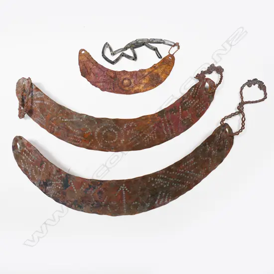 Three Aboriginal wrought copper breast plates ( gorgets)