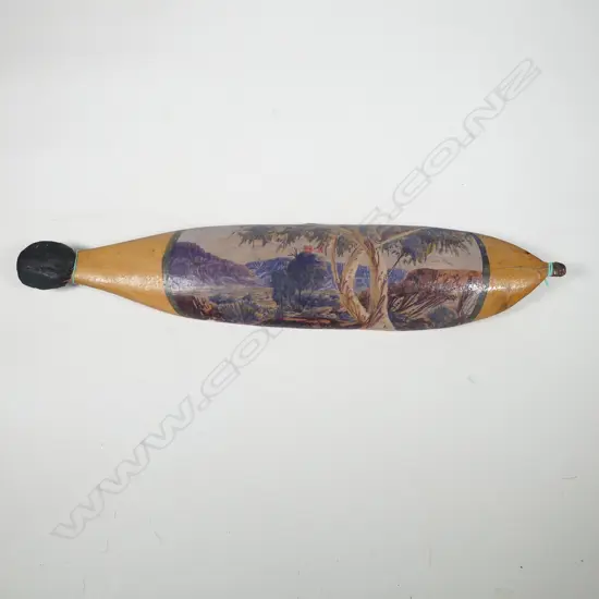 A woomera (spear thrower) painted by Keith Namatjira (1938-77)