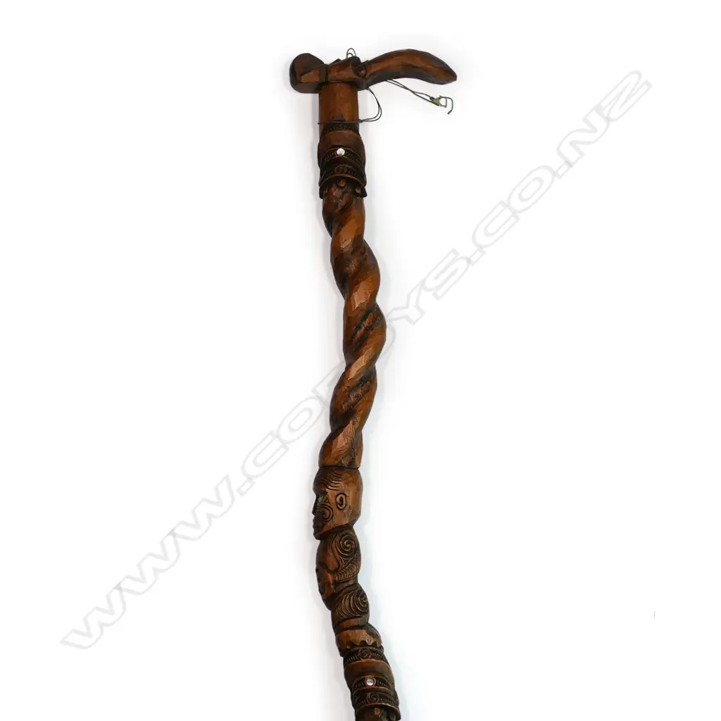 A Māori carved Tokotoko walking stick Image 1++