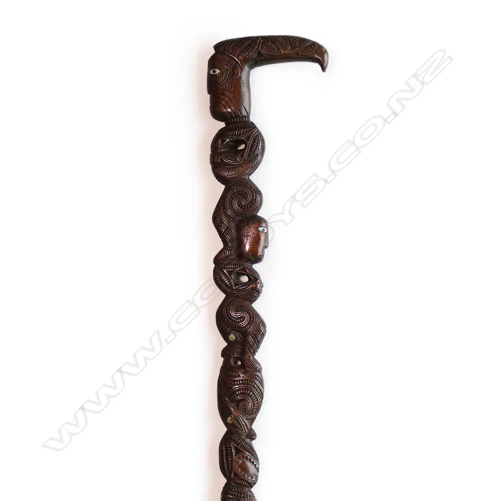 A late 19thC Māori carved tokotoko (walking stick) attributed to Jacob Heberley Image 1++