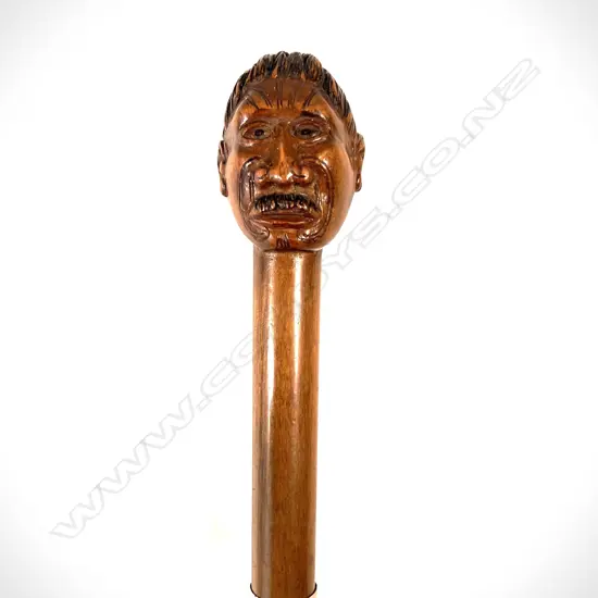 Late 19thC Māori King Tawhaio bust Tokotoko Walking Stick