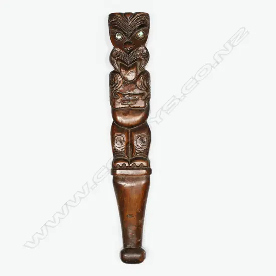 Vintage Māori figure carved tā whakairo (carving mallet)