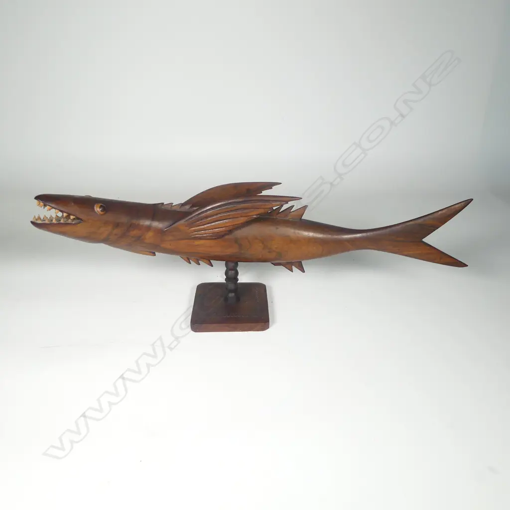A good old Pitcairn Island carved dark hardwood flying fish sculpture Image 1++