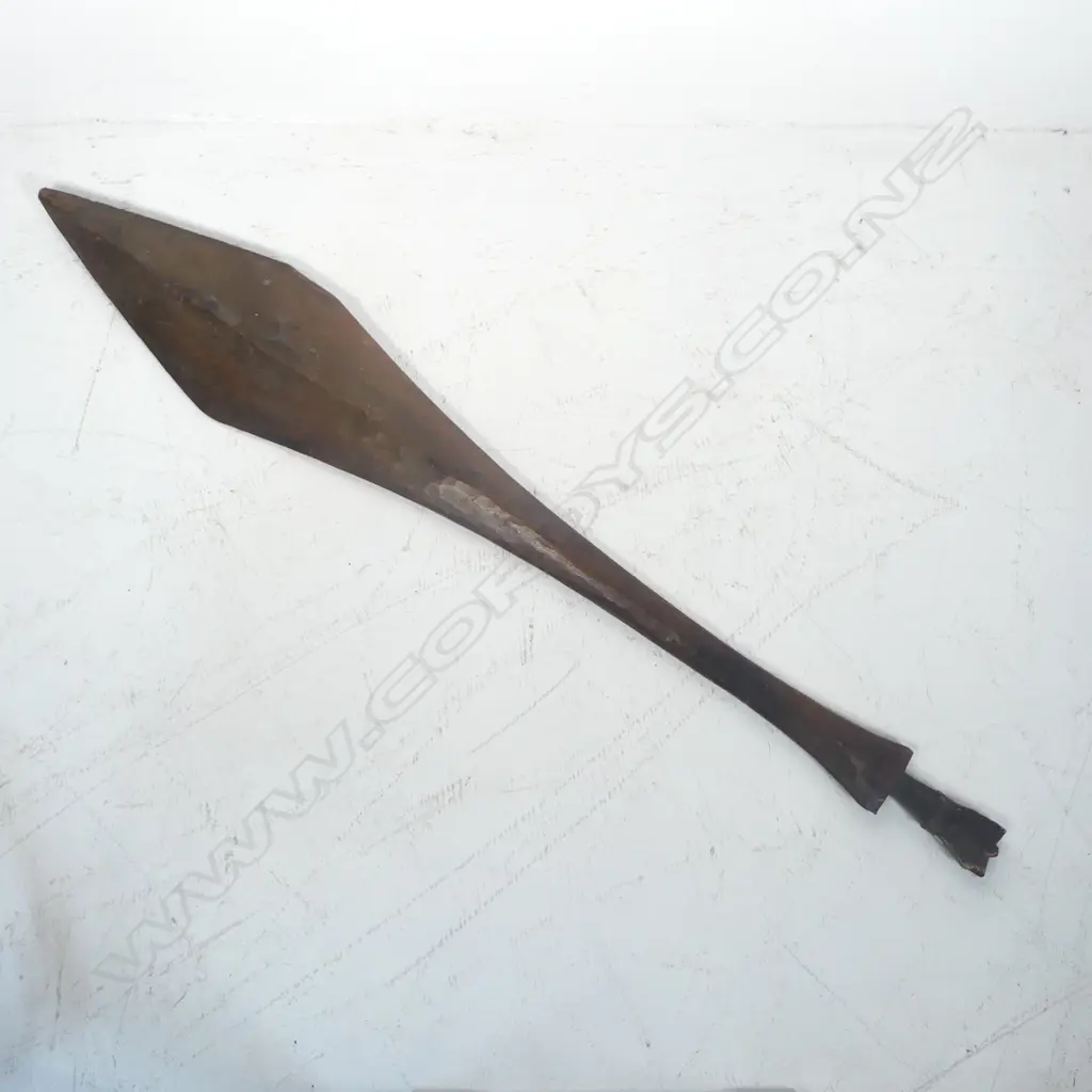 An old Indonesian carved wood paddle form spear Image 1++