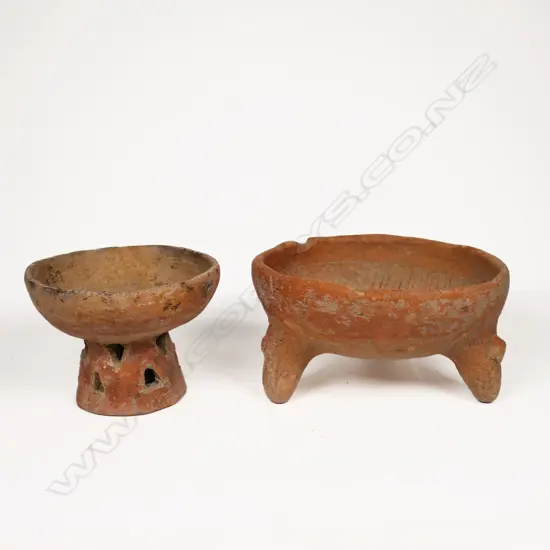 Pre-Columbian Bowl and  Oil Lamp,