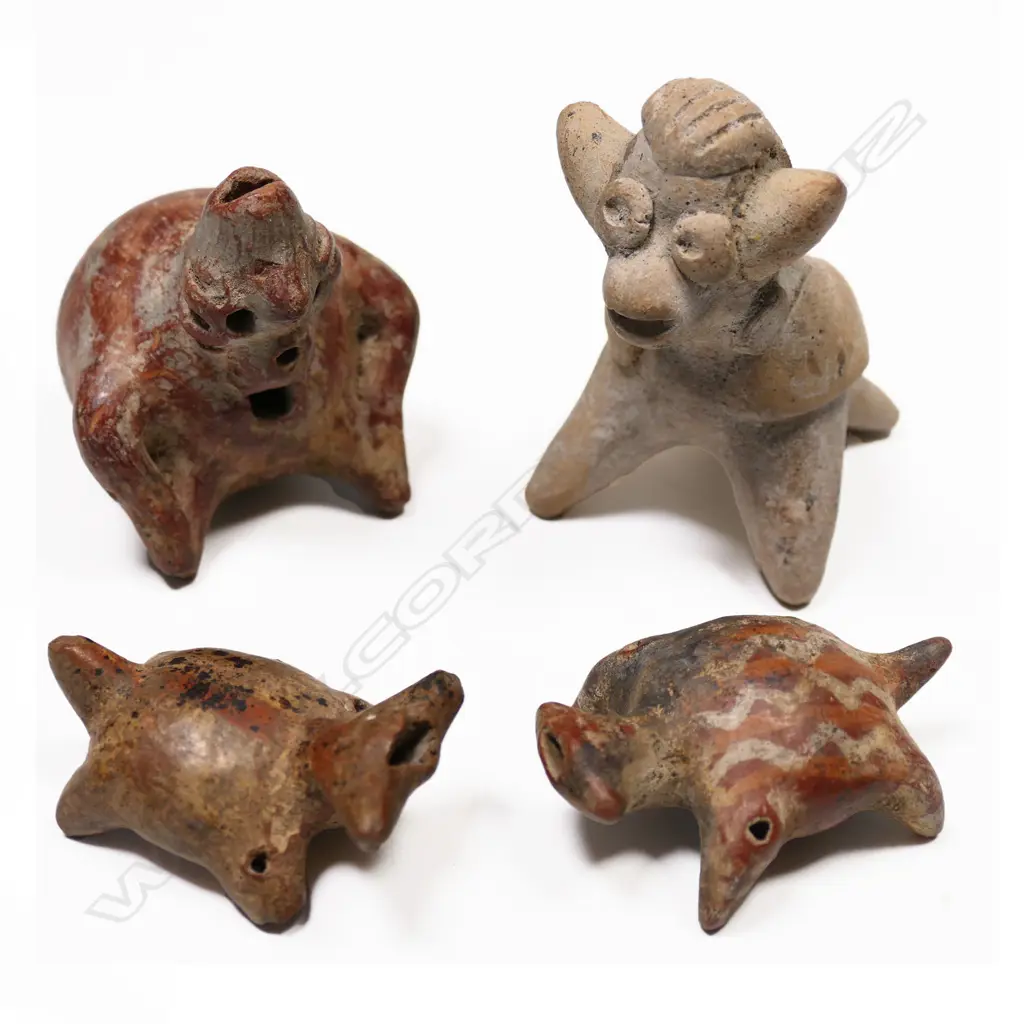 Four Pre-Columbian Animal Form Whistles, Image 1++