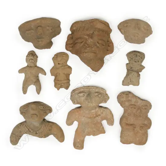 A Group of Nine Pre-Columbian Figures and  Portrait Masks,