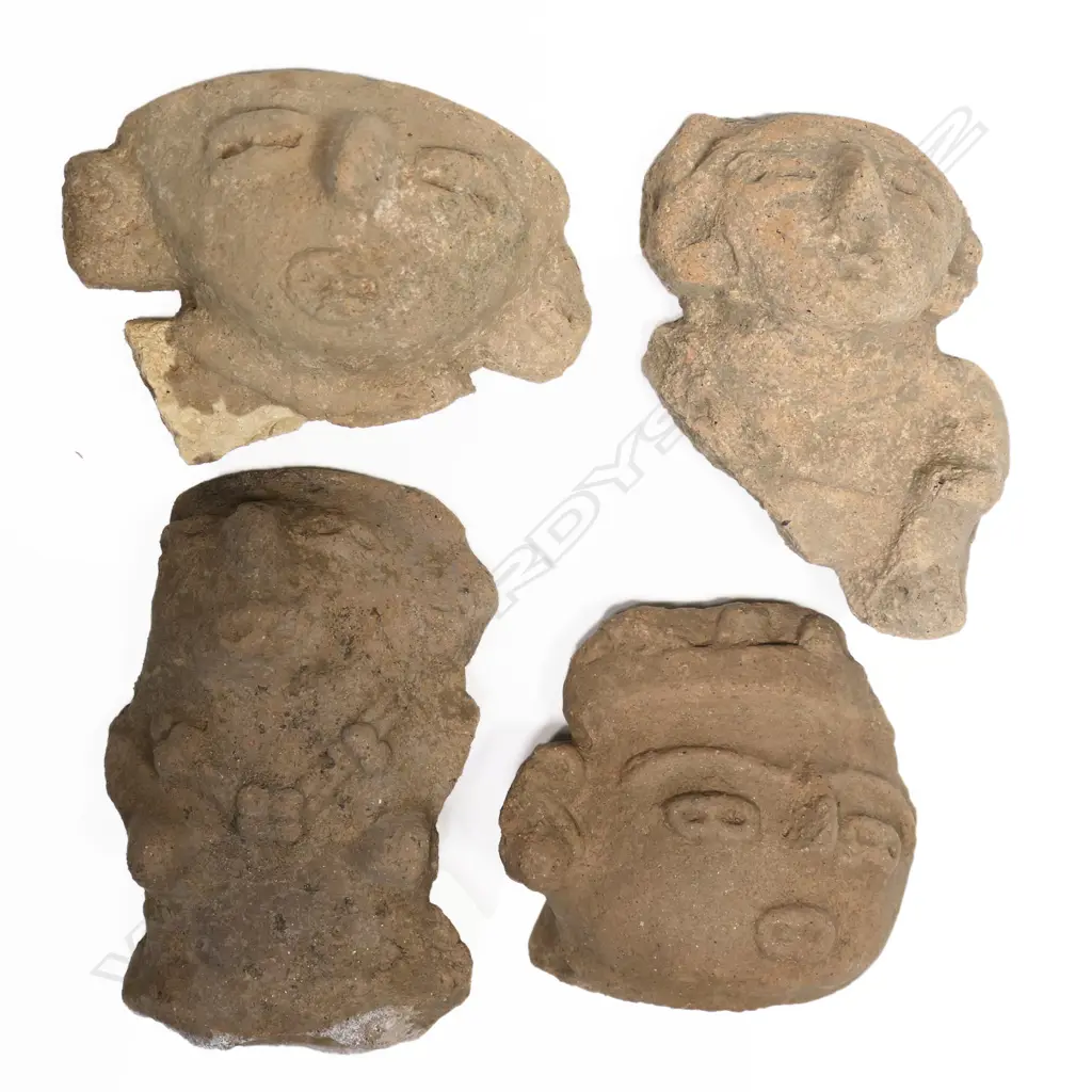 Two Pre-Columbian Figures and  Two Portrait Masks, Image 1++