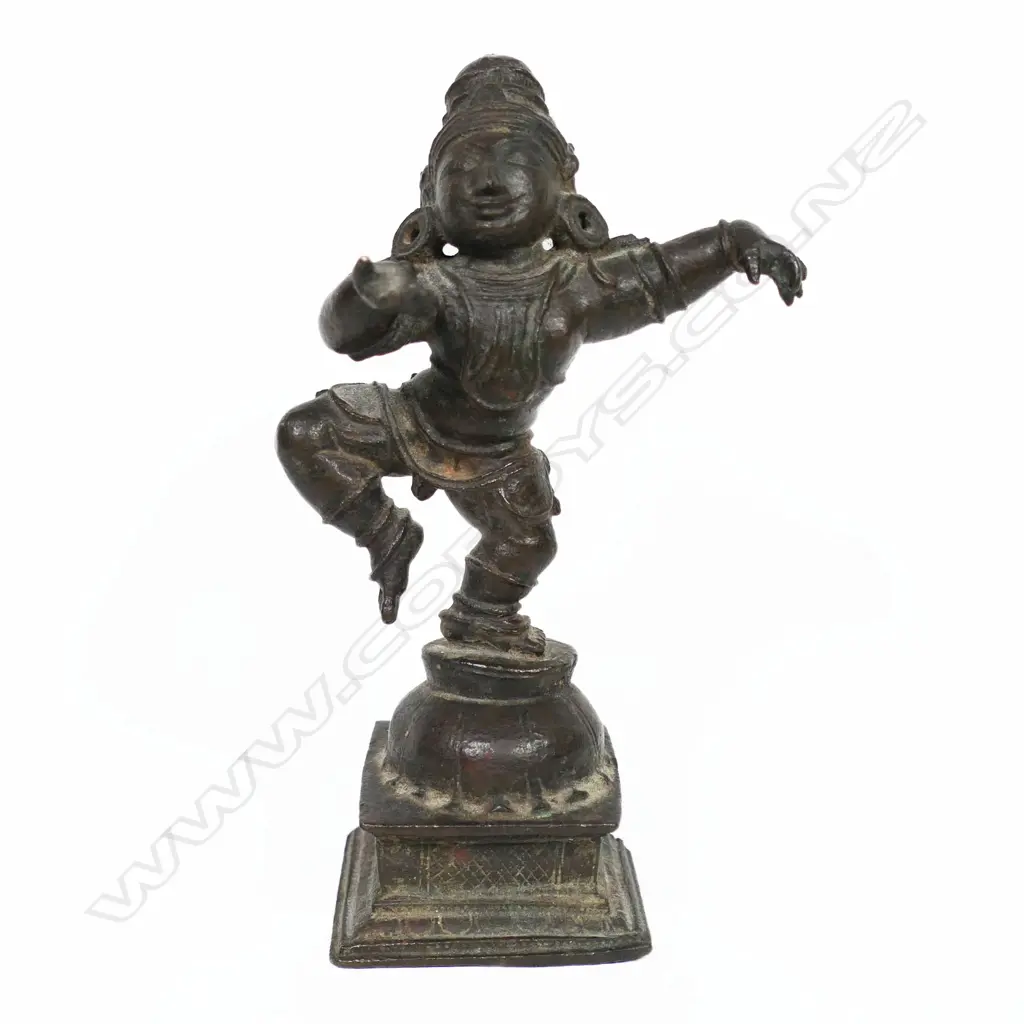 19thC Indian Dancing Krishna Bronze Figure, Image 1++