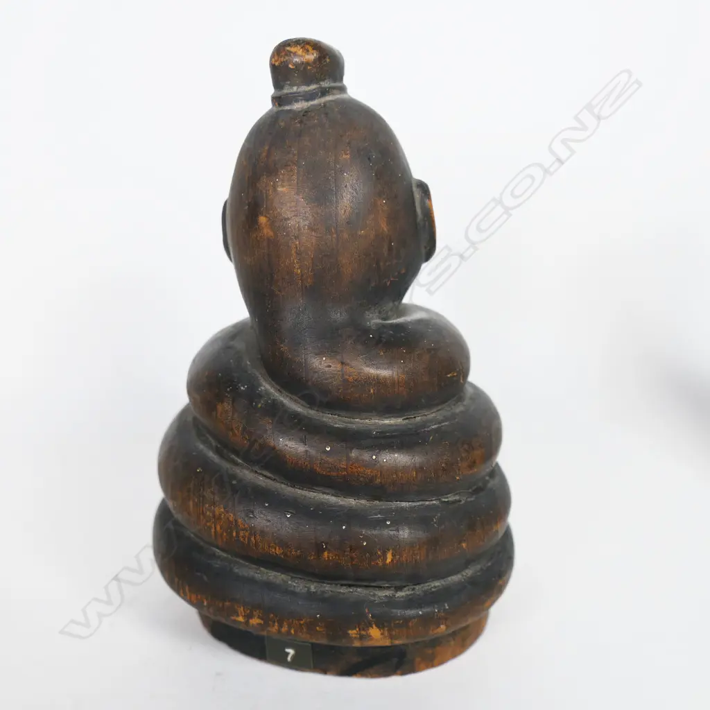 A Japanese Carved Wood Figure with Coiled Serpent Body, Image 1++