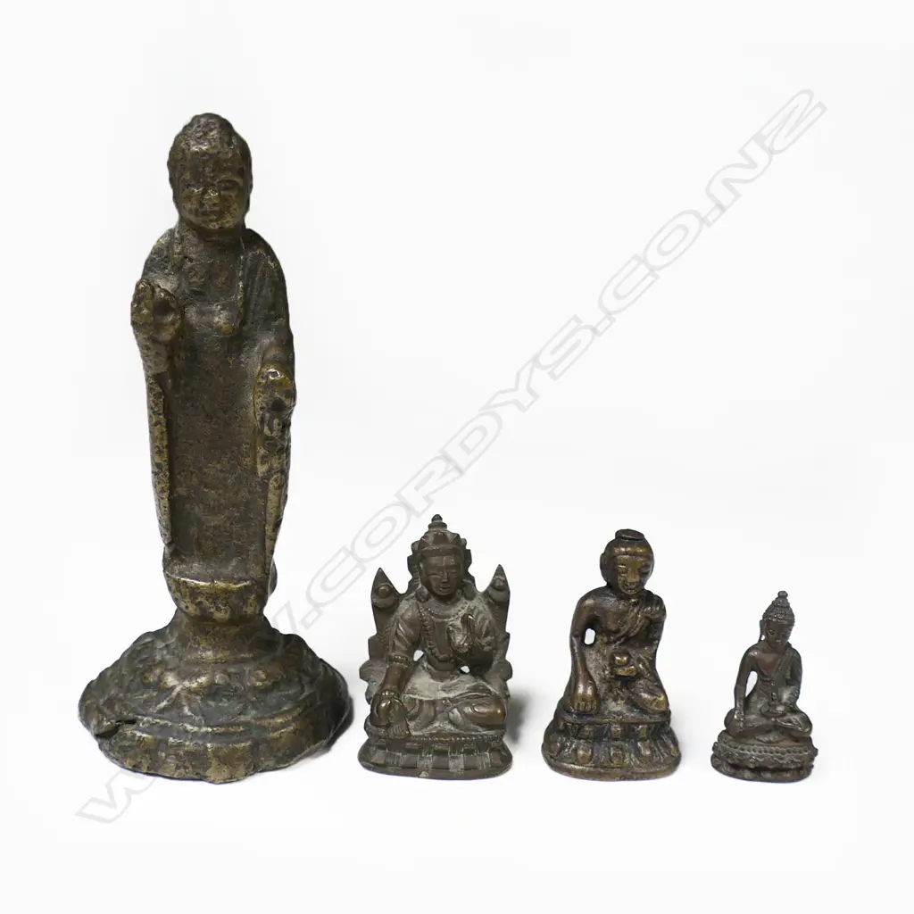 18thC Chinese Buddha Figure and  Three Small Buddhas, Image 1++