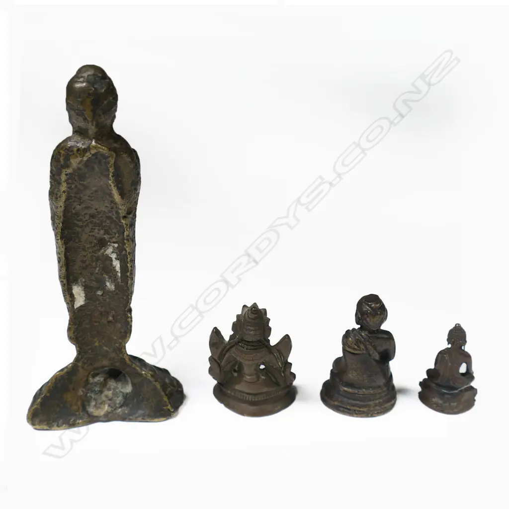 18thC Chinese Buddha Figure and  Three Small Buddhas, Image 1++