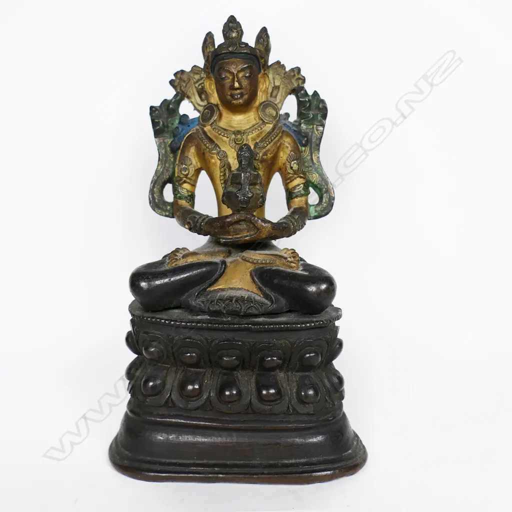 A Good 19thC Tibetan Bronze Amitayus Buddha, Image 1++