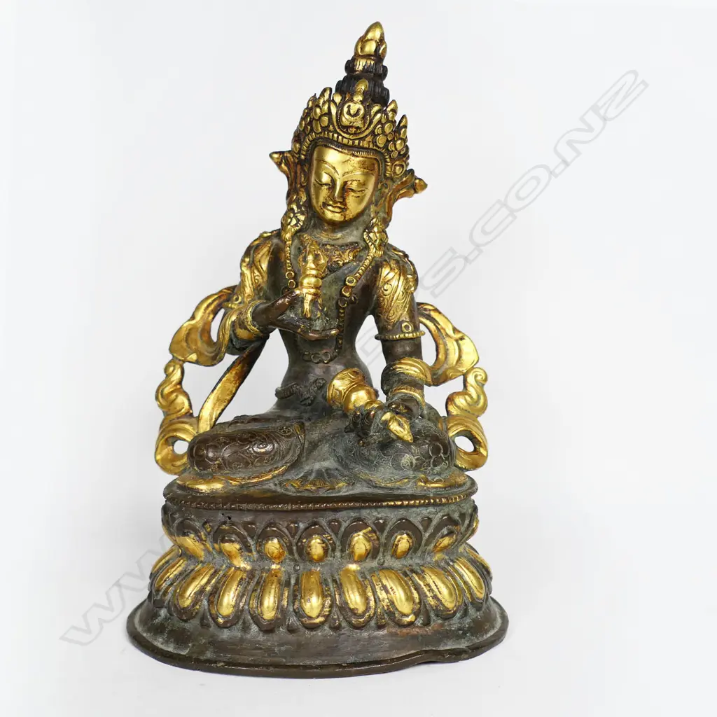 A Good 19thC Tibetan Bronze Vajrasattva Buddha Figure, Image 1++