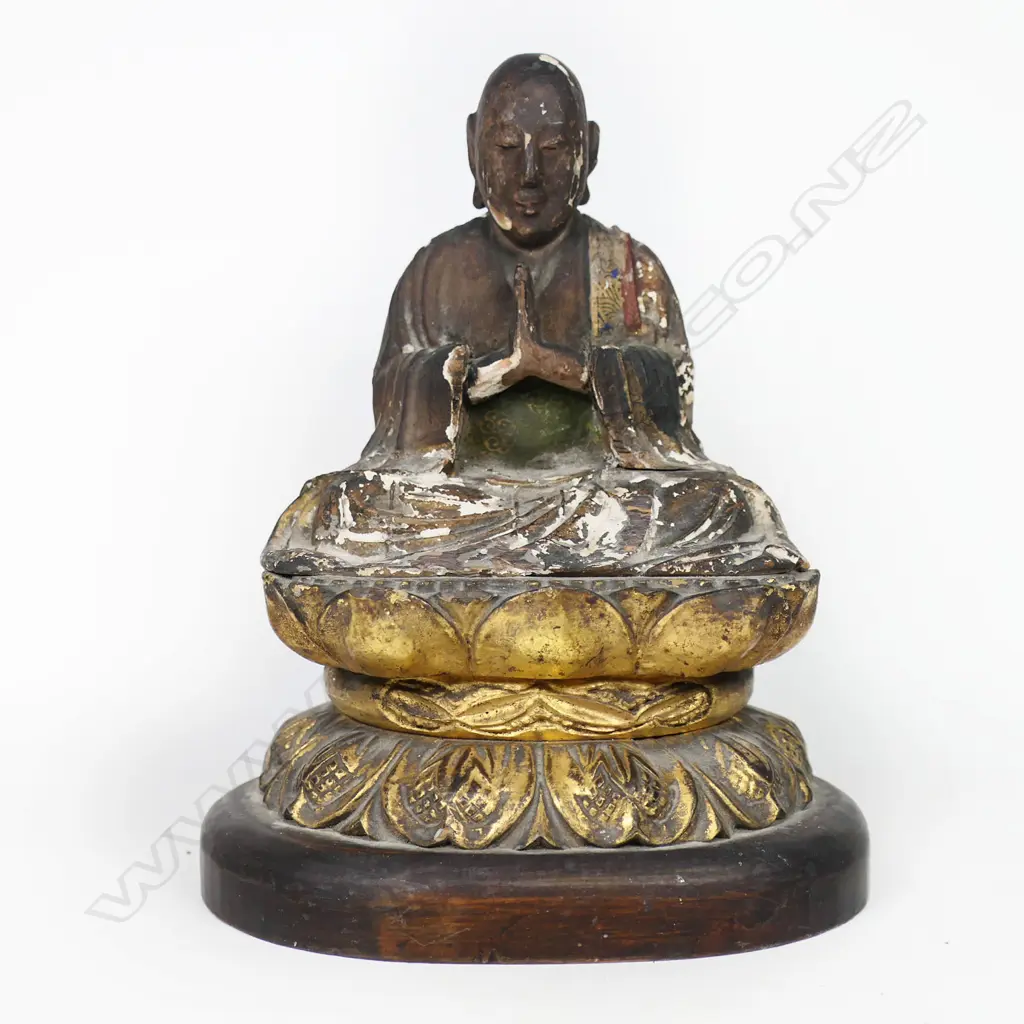 A 19thC Chinese Polychrome Painted and  Gilded Figure of Lama, Image 1++