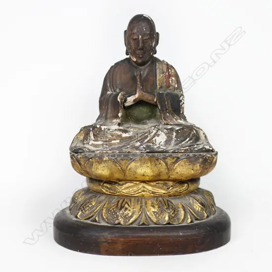 A 19thC Chinese Polychrome Painted and  Gilded Figure of Lama,