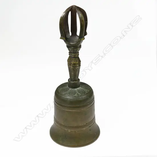 A 19thC Bronze Bell with Vajra Finial,