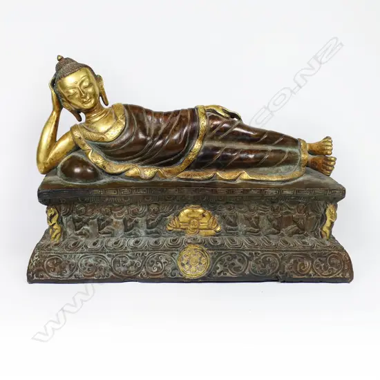 A Good 19thC Tibetan Figure of Gautama Buddha in Parinvana,