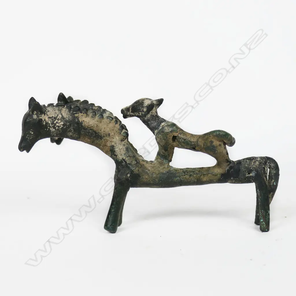 18thC Persian Three Horses Bronze Figure Group, Image 1++
