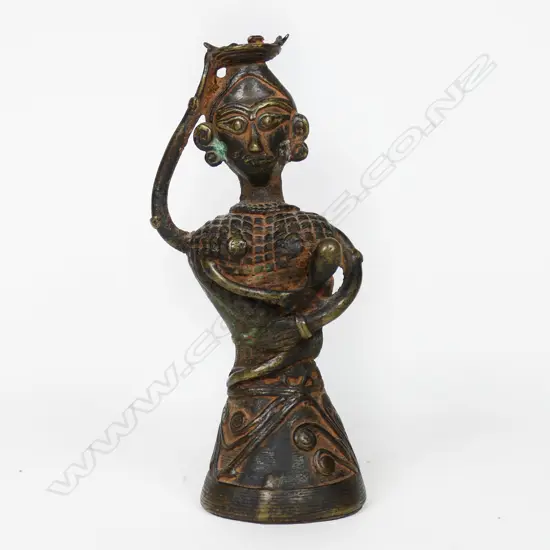 Vintage Indian bronze figurine, mother holding a baby, H.115mm