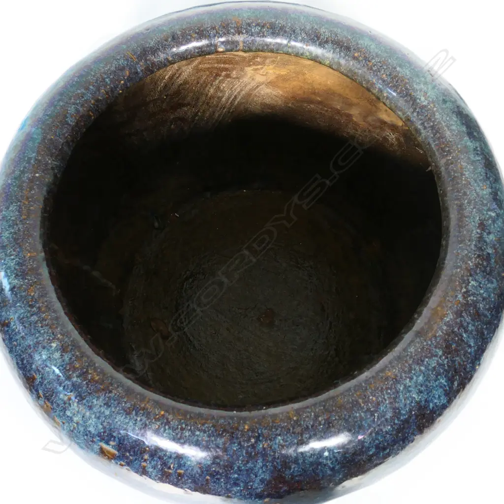 A large antique cobalt-blue glaze stoneware water vessel/planter, Image 1++