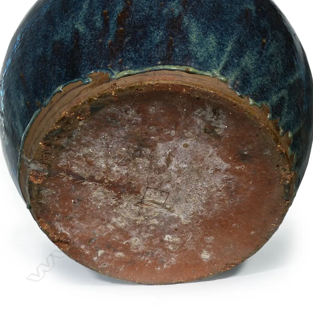 A large antique cobalt-blue glaze stoneware water vessel/planter, Image 1++