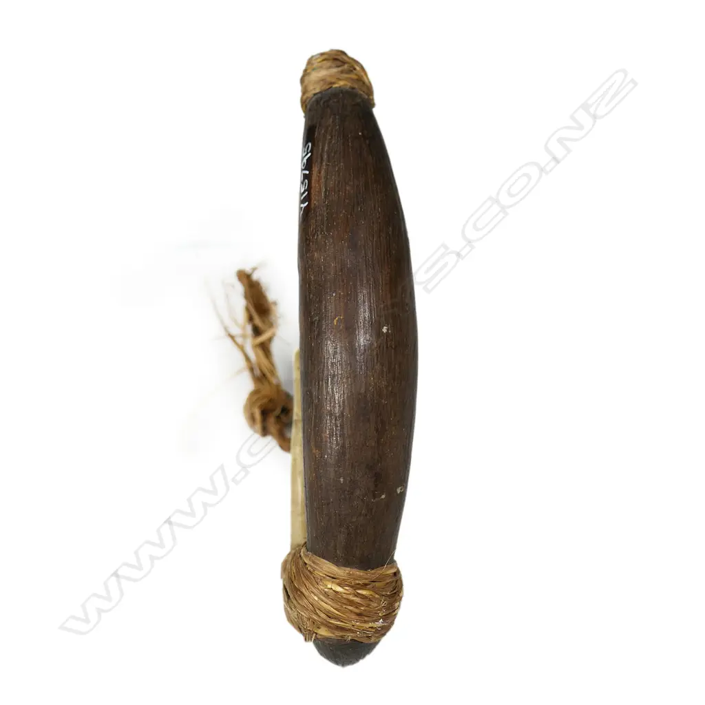 An old Māori trolling lure (pa kahawai) with traditional tapered formed wooden body, Image 1++
