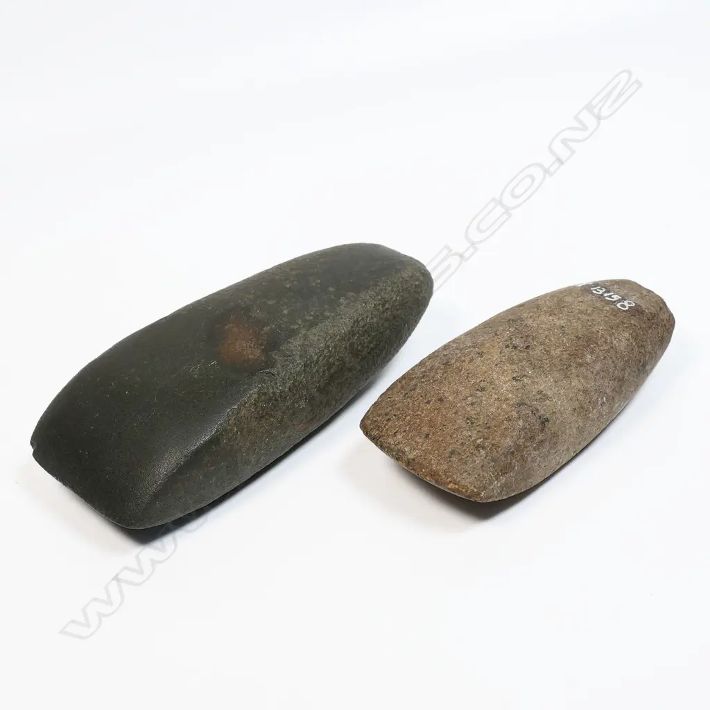 Two Māori stone toki (adzes) L.113 and 90mm. Registered Y.17341 and Y.13158. Provenance: Ex. The Estate of John Perry. Image 1++