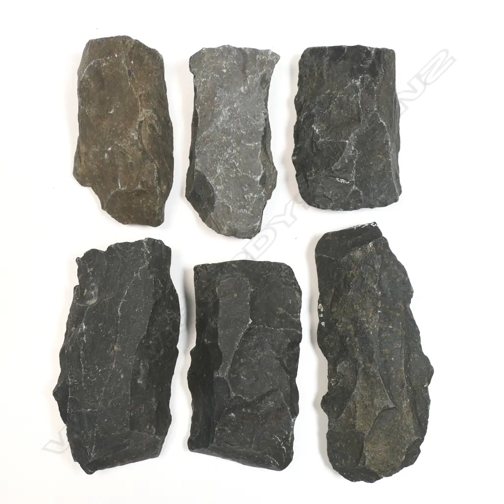 Six old Māori argillite worked stone pieces Image 1++