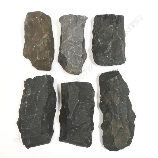 Six old Māori argillite worked stone pieces