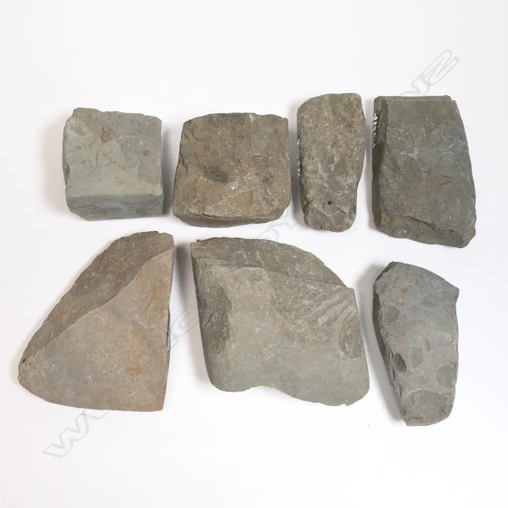 Seven Māori old adze fragments, Image 1++