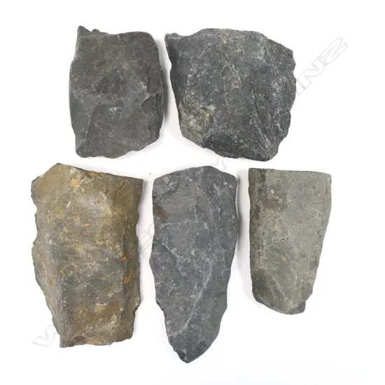Five Māori old argillite worked stone pieces,