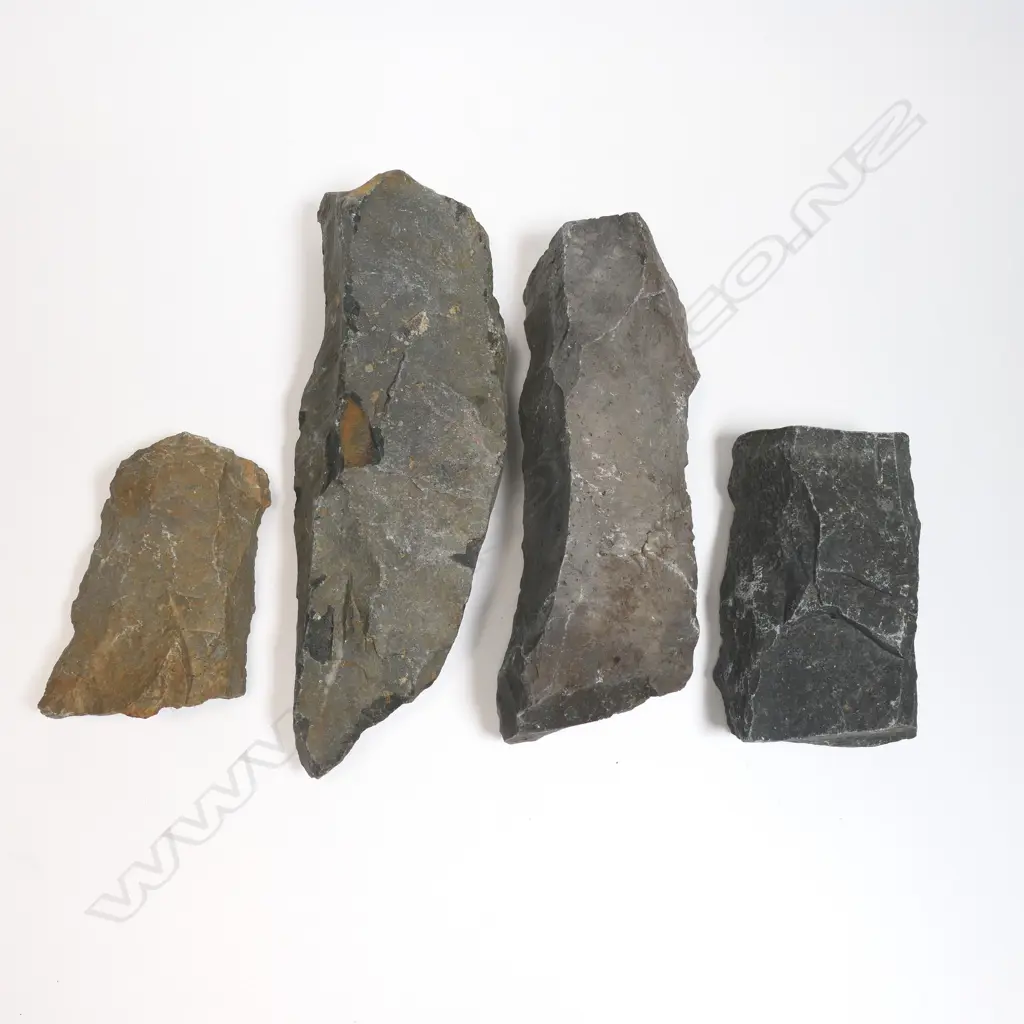 Four Māori old worked stone pieces, Image 1++