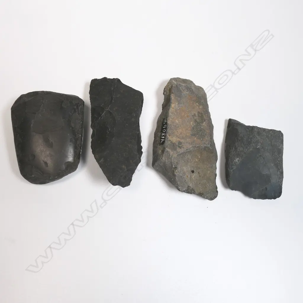 Four Māori worked stone pieces (preform adze workings), Image 1++