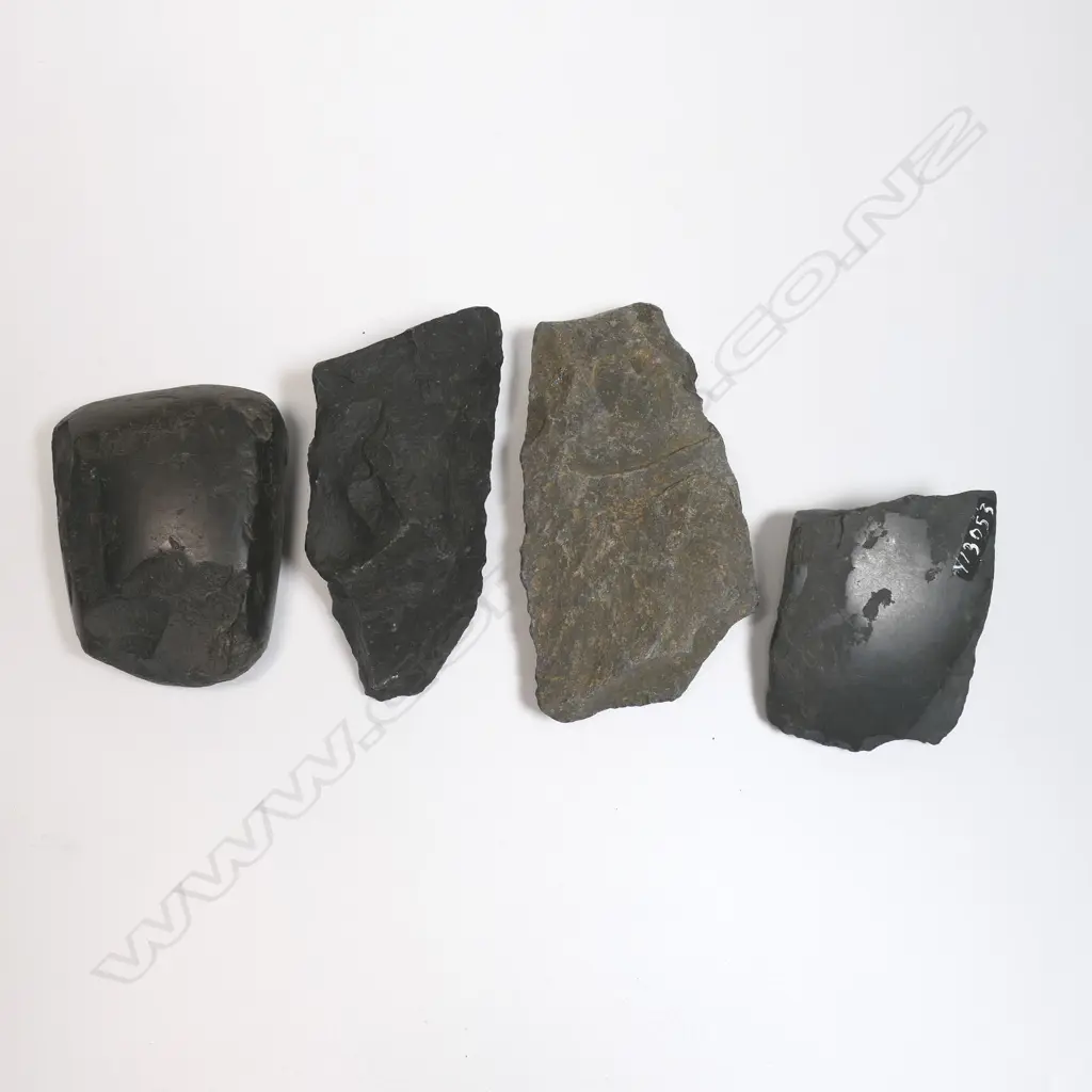 Four Māori worked stone pieces (preform adze workings), Image 1++