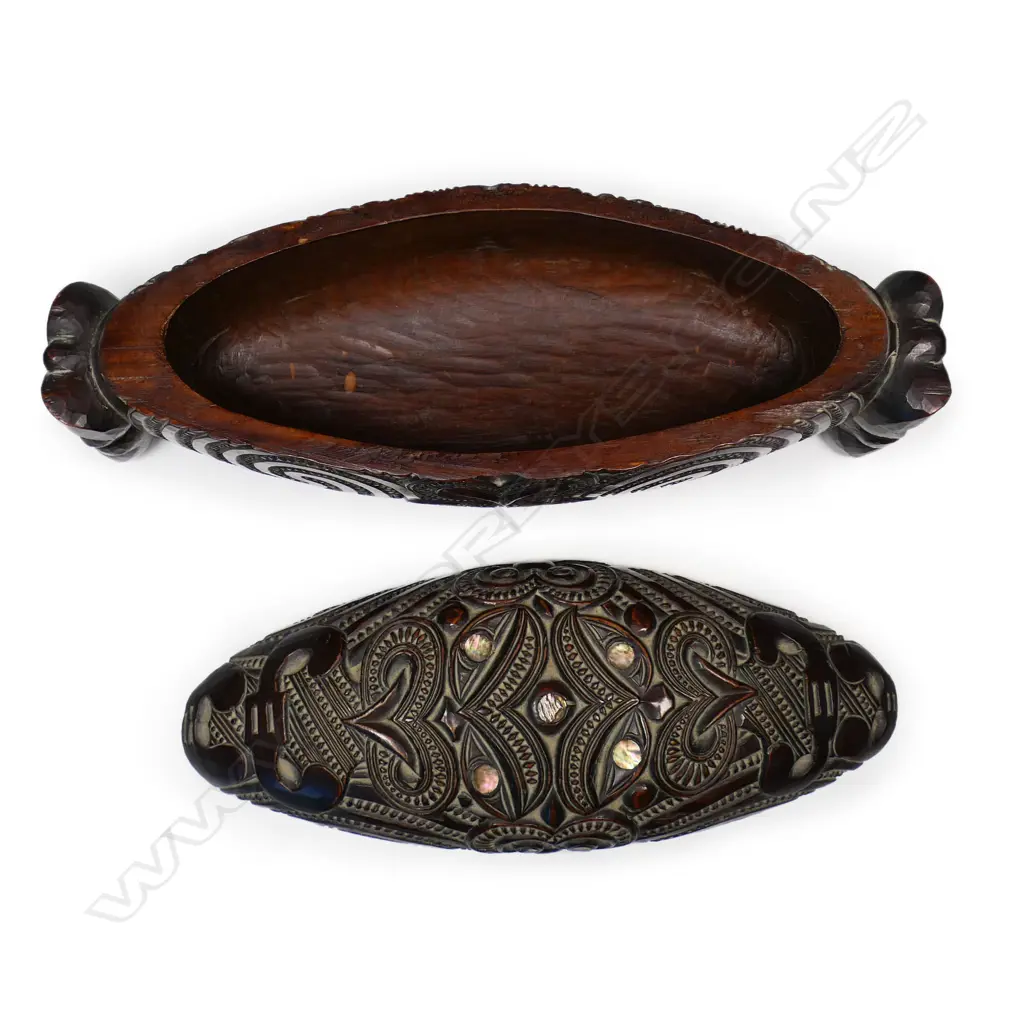 A vintage Māori carved waka huia Image 1++