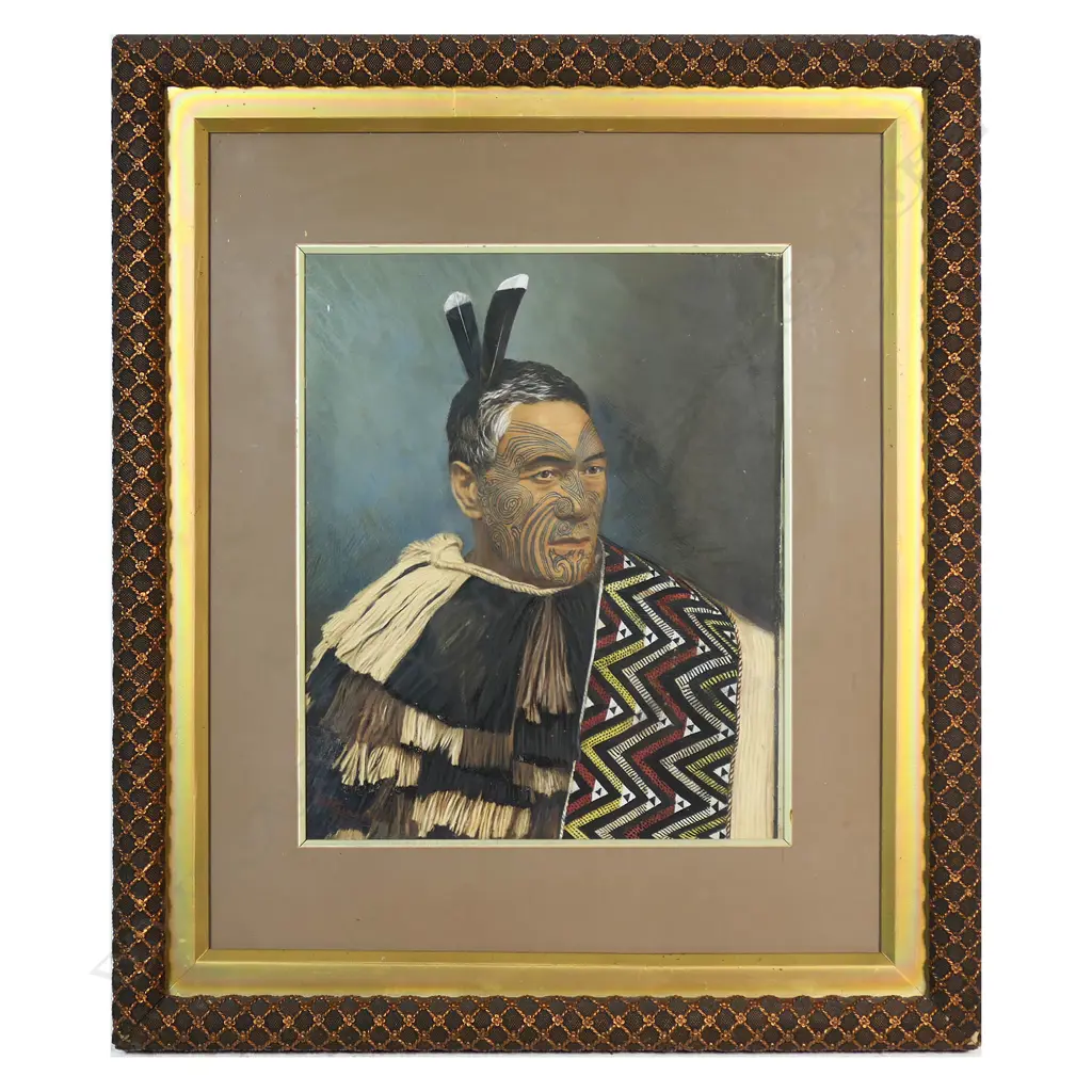 Helen Stuart (c.1848-1923) hand coloured portrait photograph (by Elizabeth Pulman 1836-1900) of the Māori chief Wetani Rore Tatangi Image 1++