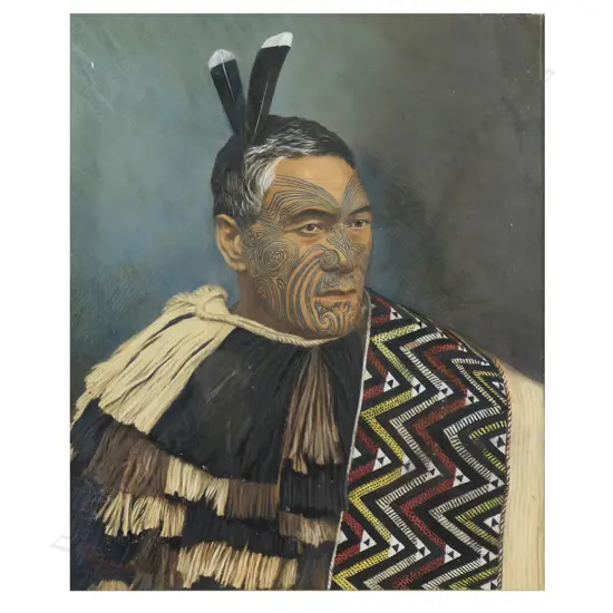 Helen Stuart (c.1848-1923) hand coloured portrait photograph (by Elizabeth Pulman 1836-1900) of the Māori chief Wetani Rore Tatangi