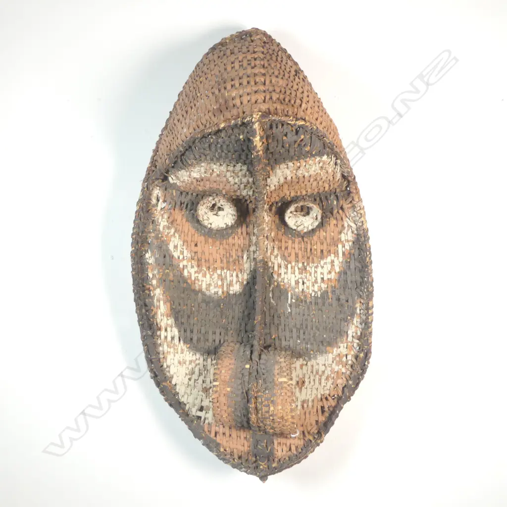 A woven mask from Papua New Guinea, Maprik Sepik. Vendor purchase Ambunti. H.650mm. Image 1++