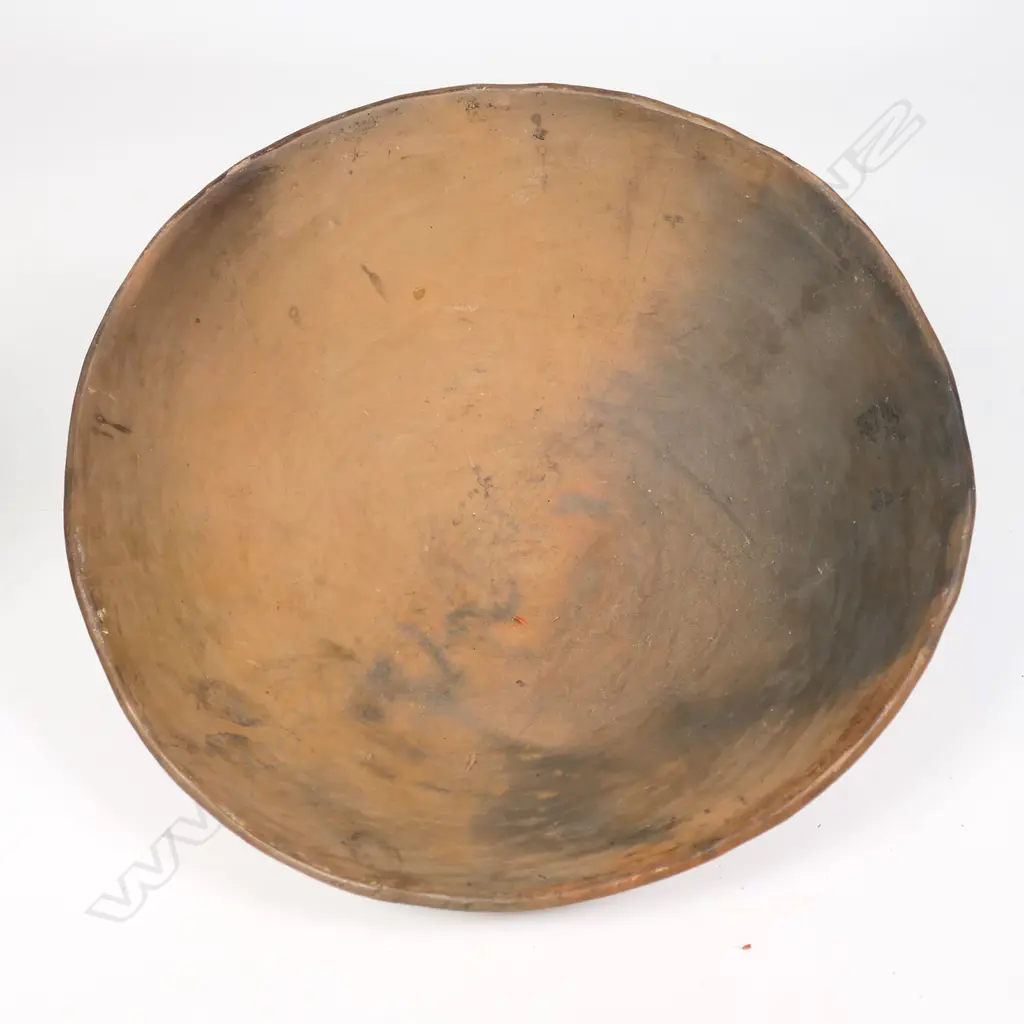 PNG Kamana or Sago pottery bowl with traditional incised and pigment coloured decoration. Dia.260mm. Image 1++
