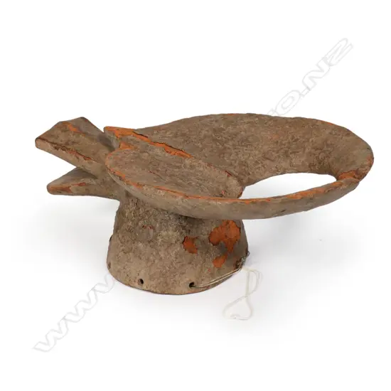 Nigerian Mama buffalo mask carved wood with natural pigment and red finish. L.330mm