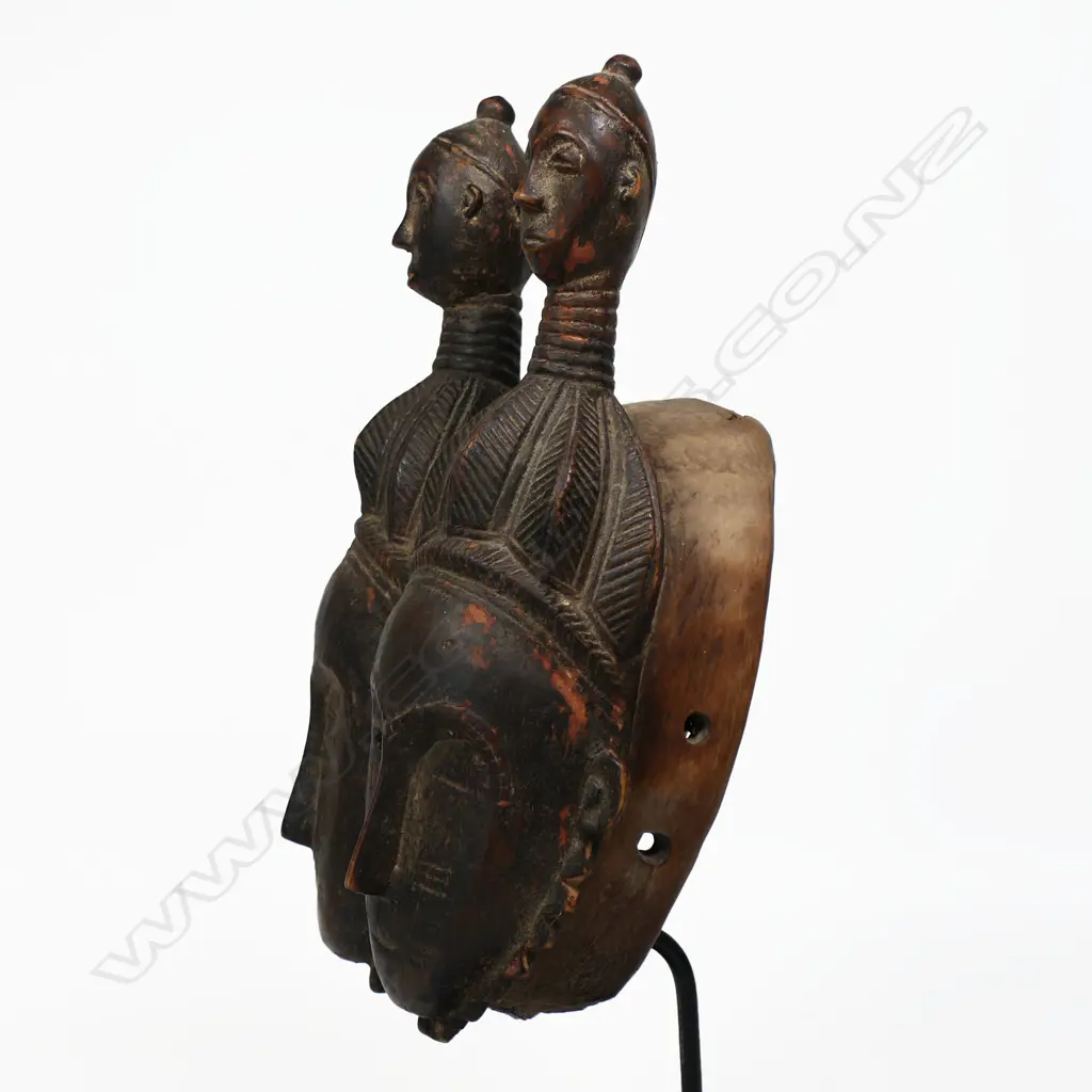 African Baule double female carved wood mask, Image 1++