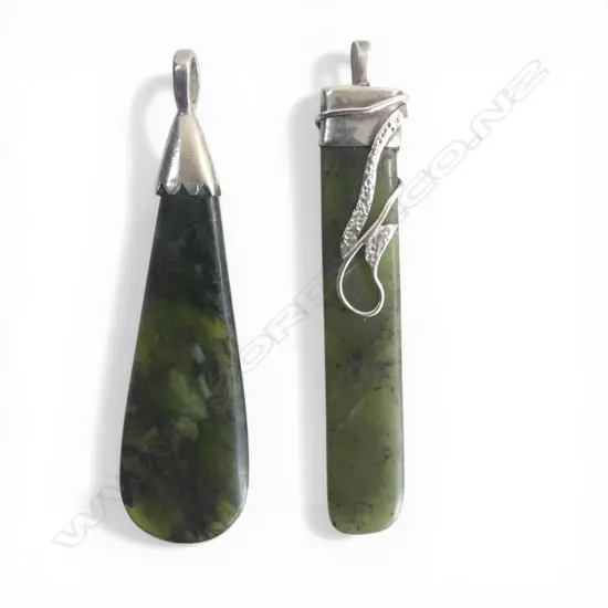 Two pounamu & silver mounted pendants
